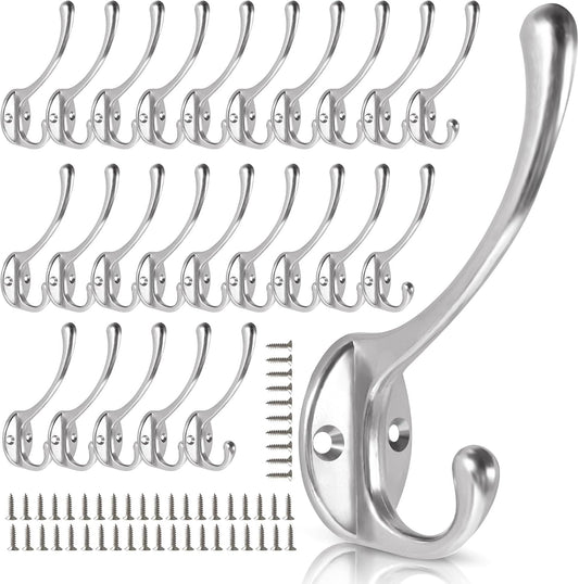 Wall Hooks for Hanging, 25-Pack Heavy Duty Metal Coat Hooks, for Living Room, Bathroom, Kitchen, Bedroom for Towel, Hat, Key, Closet, Bag (Silver)