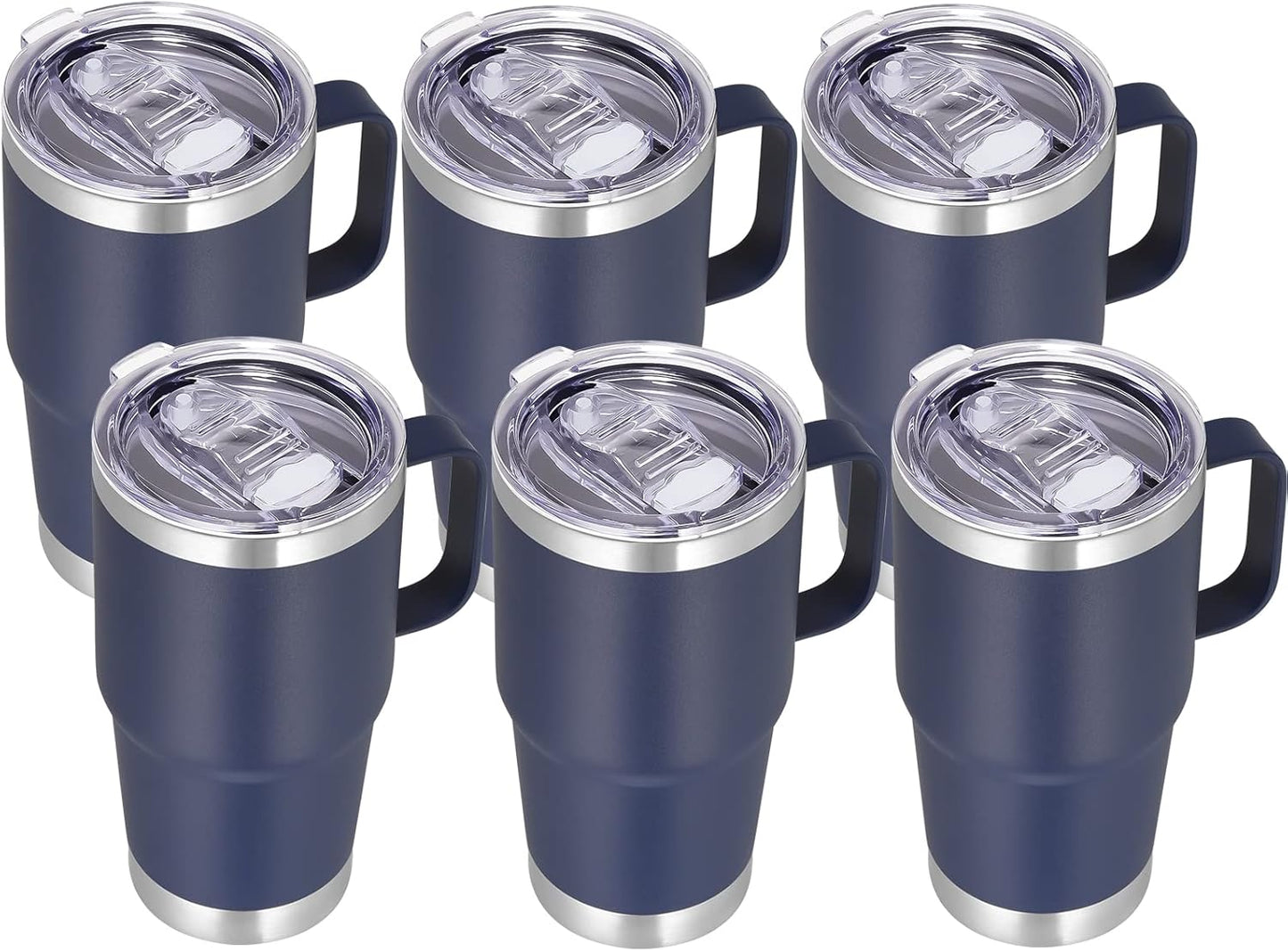 VEGOND 20 oz Tumbler Bulk with Handle Lid and Straw, Stainless Steel Insulated Travel Coffee Mug Set, Spill Proof Double Wall Metal Tumblers Cups, Navy Blue 6 Pack