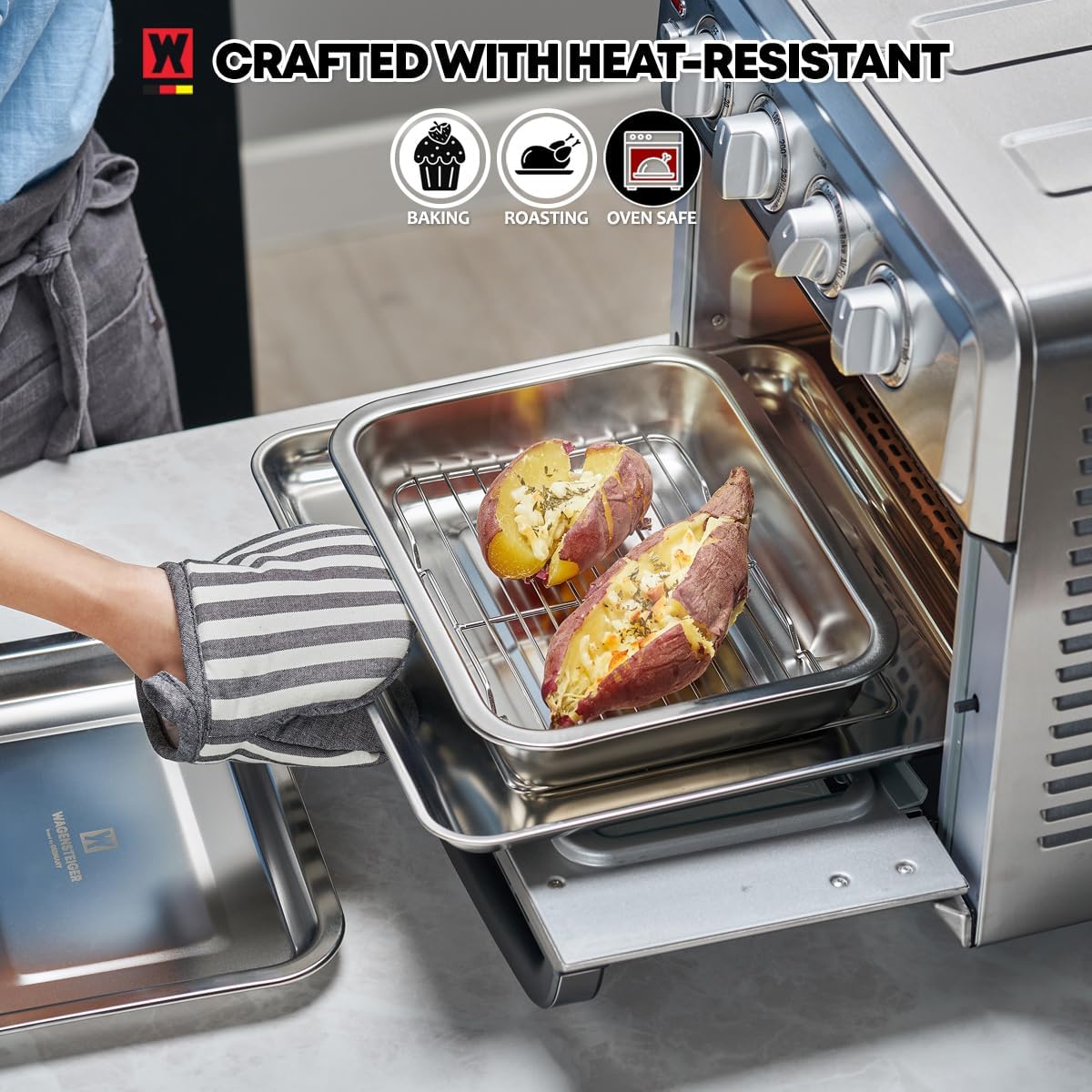 Stainless Steel Steam Table Pan with Rack & Lid (Tray), 2.96Quarts – Buffet Roaster Tray for Catering, Restaurant, Baking & Food Prep (1303 / No3)