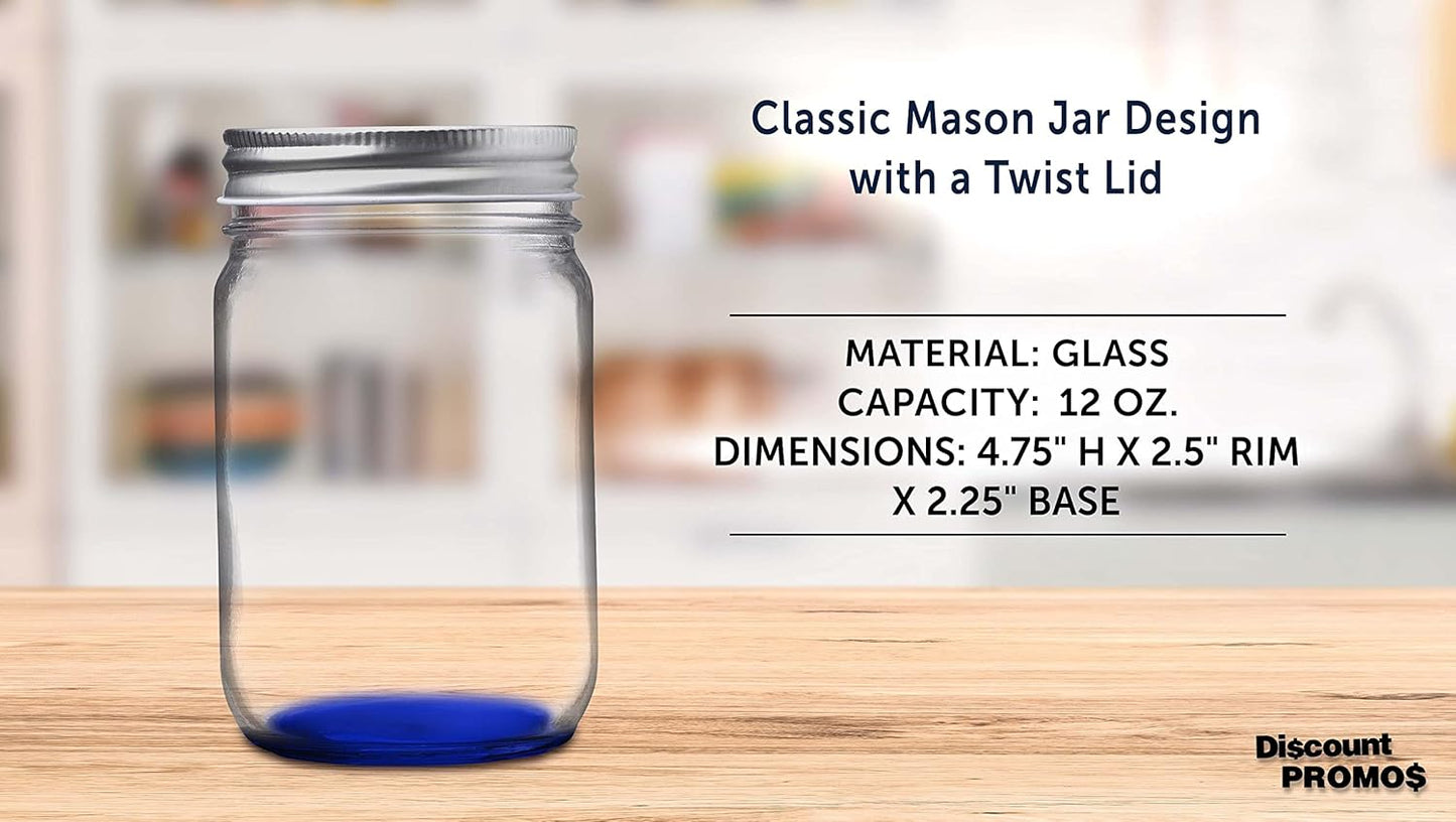 DISCOUNT PROMOS 10 Decorating Mason Jars Set, 12 oz. - Canning, Aluminum Lid - Blue