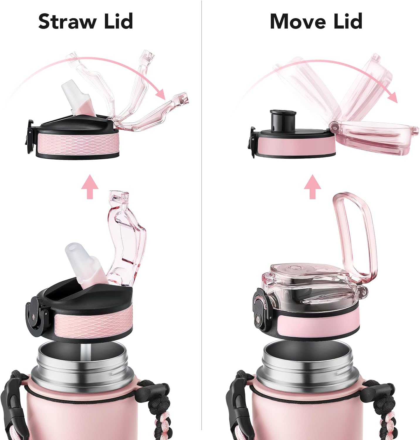 GOSWAG Insulated Sports Water Bottle, 24oz 2 Lids(with Straw/No Straw), Stainless Steel Water Bottles with Paracord Handle, Insulated Bottle with Double-Wall Vacuum Insulation