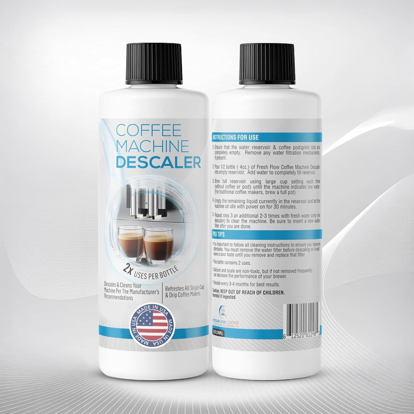 Descaling Solution for Coffee & Espresso Machines - 2 Bottle Pack (4 Uses) - Universally Compatible Descaler Cleaner for Keurig, Breville, Nespresso, Delonghi & All Single Use or Drip Machines