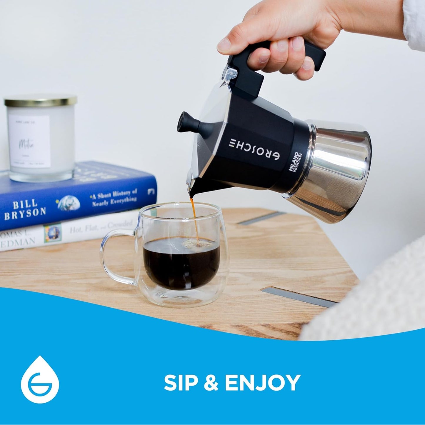 GROSCHE Milano Induction Stovetop Espresso Maker Moka Pot for Greca, Induction, Electric & Gas Stoves, Dishwasher Safe Stovetop Espresso Maker | 3 Espresso Cup, Black