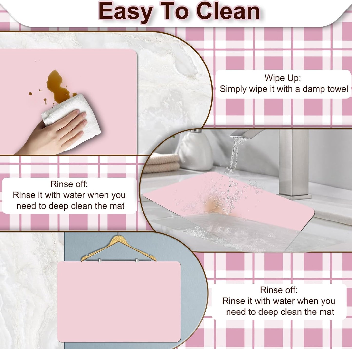 Dish Drying Mat for Kitchen, 15.7'' x 23.6'' Coffee Bar Mat for Countertops, Coffee Station Pad Mats with Non-slip Rubber Backed, Absorbent Dish Dying Mat for Kitchen Counter, Pink