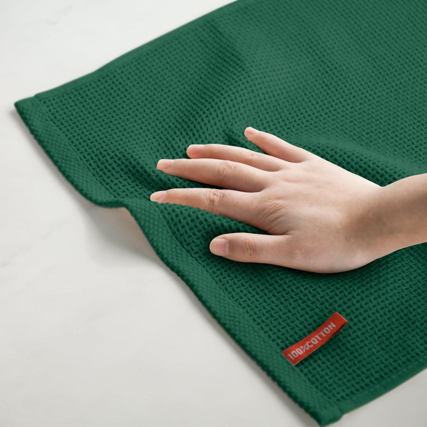 Artoid Mode 100% Cotton Dark Green Waffle Weave Kitchen Dish Cloths, 12x12 Inch Ultra Soft Absorbent Quick Drying Kitchen Dish Towels Set of 6