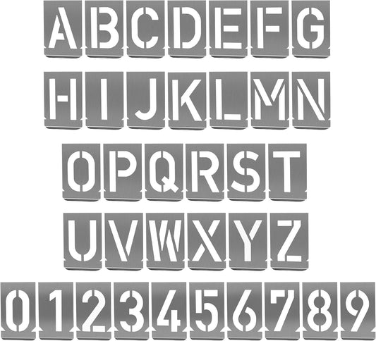 HAUTMEC 2Inch(50mm) Letter Number Stencils Set, 36 Pcs Stainless Steel Templates for Spray Painting, Reusable for Signs, Artistic Creativity, Narrow HT0346-ST