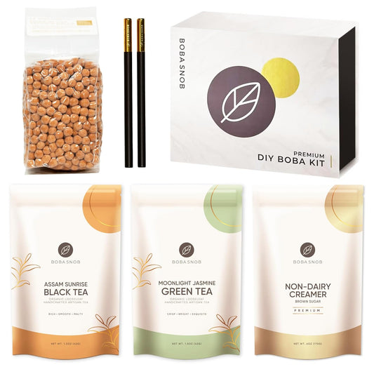 Boba Snob Boba Tea Making Kit, Bubble Tea Kit with Boba Gift Set, Boba Tea Maker Kit with 5 Premium Loose Leaf Teas, Tumbler, Two Stainless Steel Boba Straws, Teaspoon, and Tapioca Boba Pearls (Small)