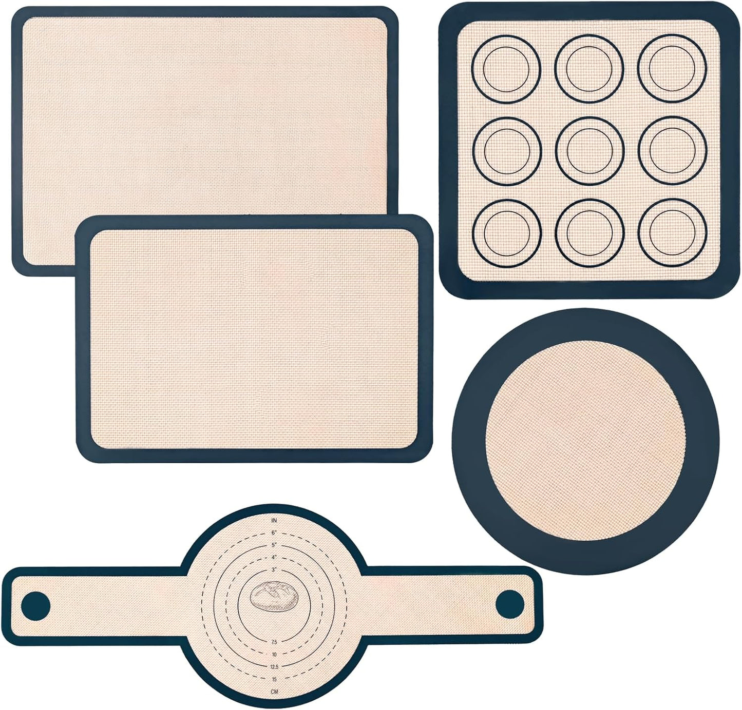 Silicone Baking Mat,Bread Baking Mats All-in-One Silicone Baking Mat Set - Kneading Mat,Non-Stick Pizza Bakeware Mat for Making Cookie,Bread,Bun,Pastry