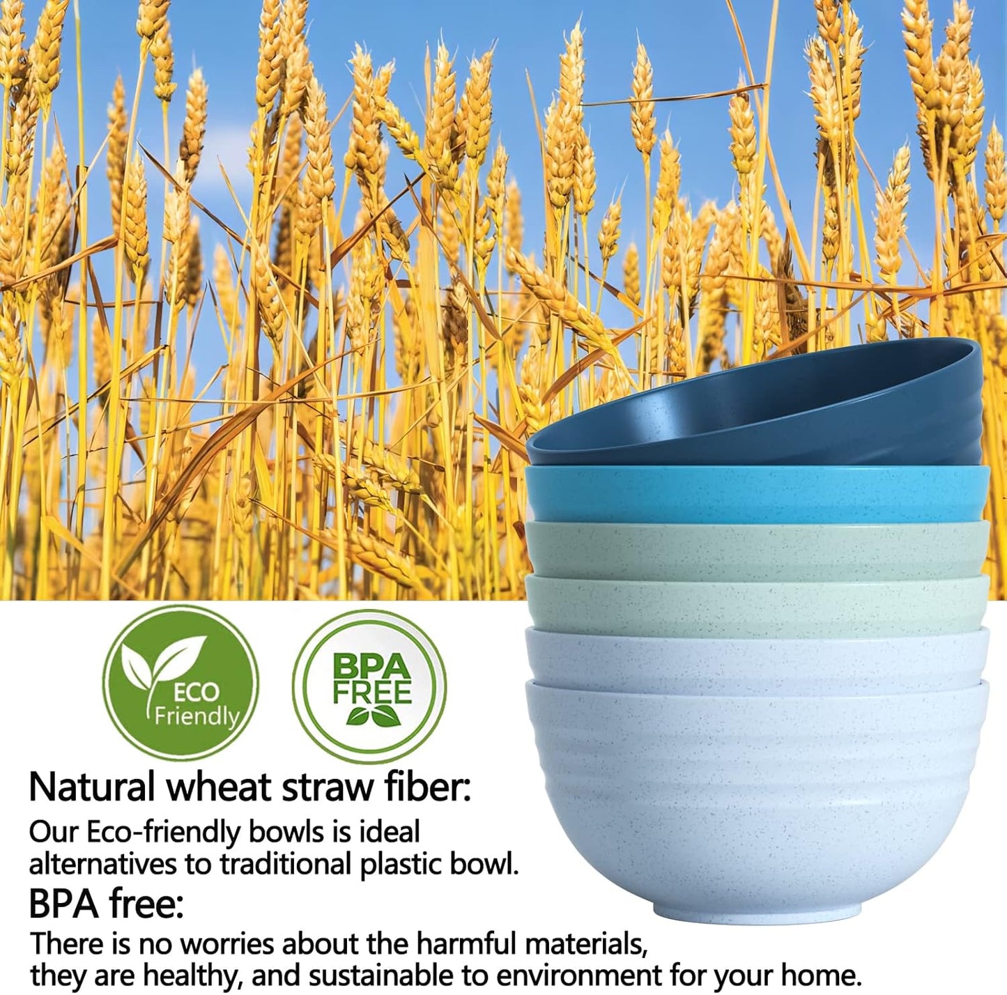 【6 Pcs】Unbreakable Mixing Bowls Unbreakable Salad Bowls, 68 Ounces Microwave and Dishwasher Safe BPA-Free Serving Bowls for Cereal,Salad,Soup,Ramen,Noodle,Oatmeal,Snack Apply to Kitchen,Freezer