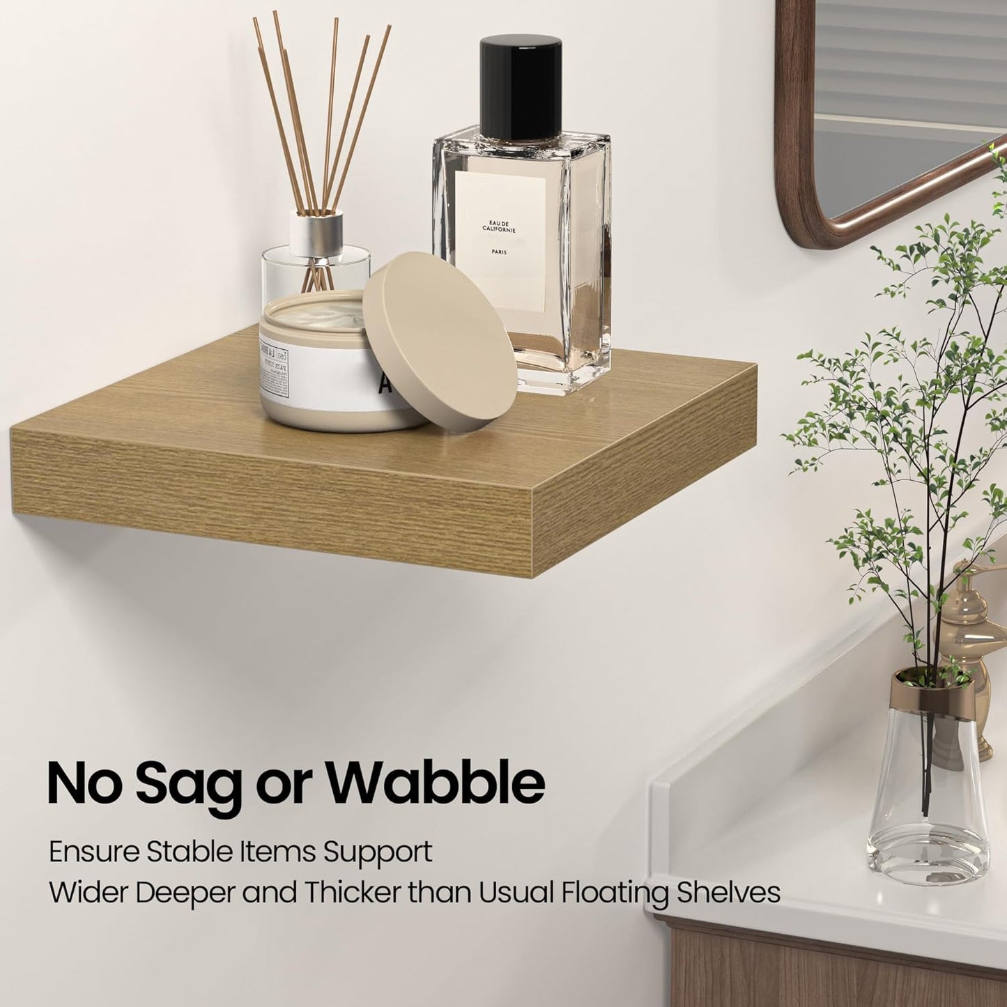 Square Floating Shelves for Wall, 8" W x 8" D x 1.2" H, Small Wooden Wall Mounted Display Shelves with Invisible Brackets for Living Room, Bedroom, Bathroom, Kitchen Decor, Set of 4, Oak