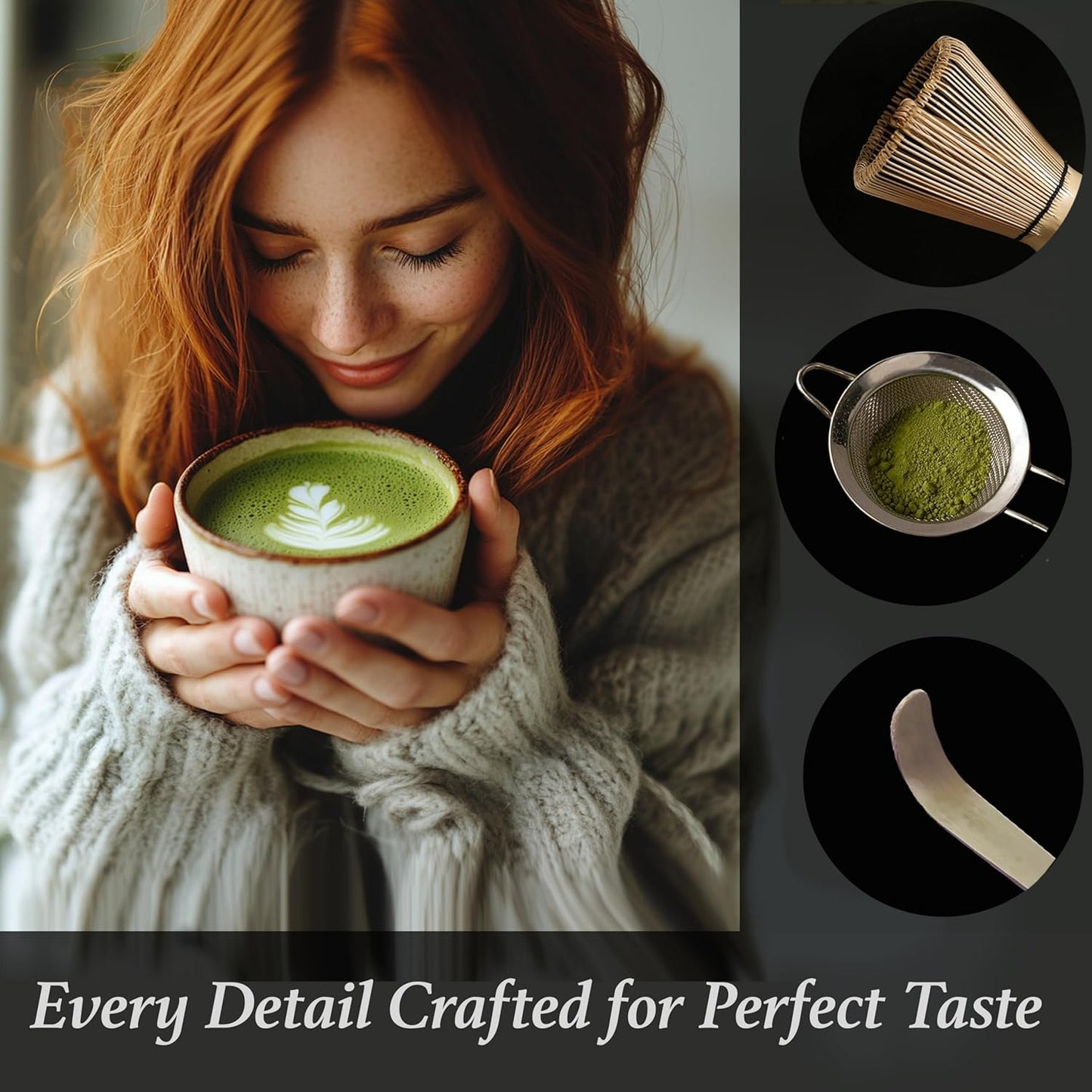 Green Matcha Whisk Set – 7 Pcs Japanese Matcha Kit, Bowl (Chawan) with Spout, Bamboo Whisk (Chasen) & Holder, Scoop (Chashaku), Sifter, Tea Towel – Perfect for Matcha Lovers & Tea Ceremony
