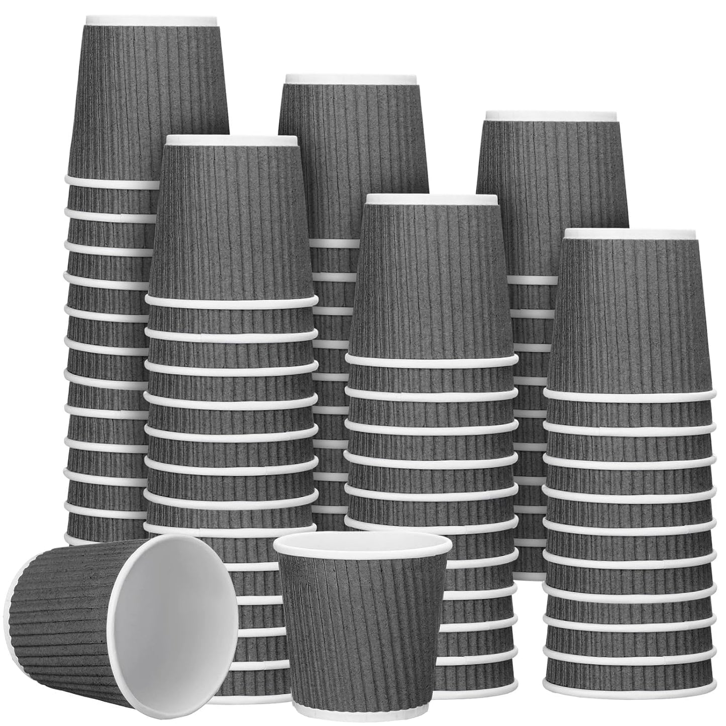 Yaomiao 200 Pcs 4 oz Disposable Espresso Coffee Cups Ripple Corrugated Paper Insulated Hot Cups for Party Cold Drinks Hot Beverage Tea(Gray)