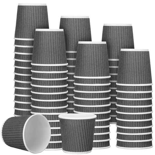 Yaomiao 200 Pcs 4 oz Disposable Espresso Coffee Cups Ripple Corrugated Paper Insulated Hot Cups for Party Cold Drinks Hot Beverage Tea(Gray)