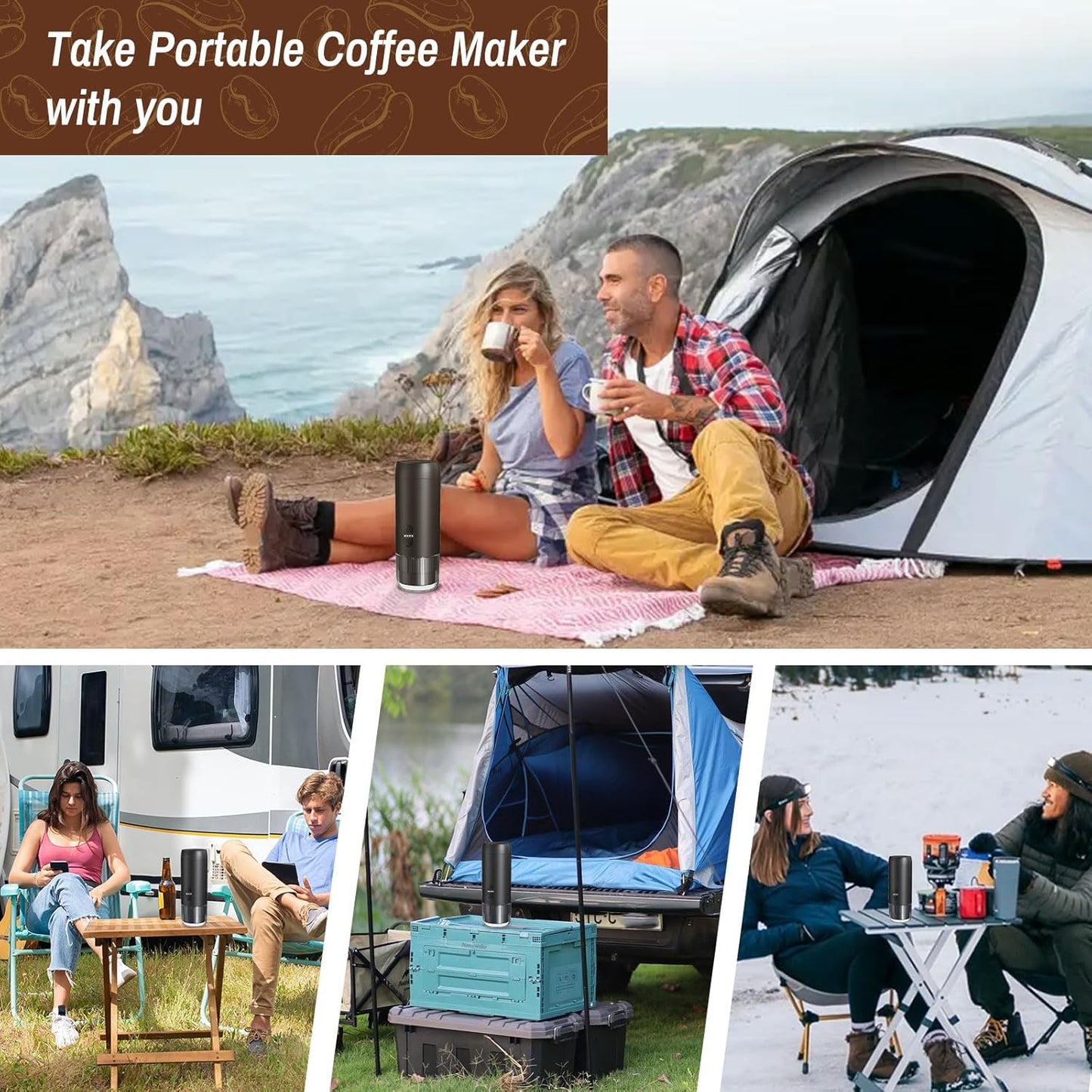 Portable Coffee Maker Espresso Machine, Suitable for coffee powder, capsule coffee, convenient for RV camping, hiking, picnicking, office and home use
