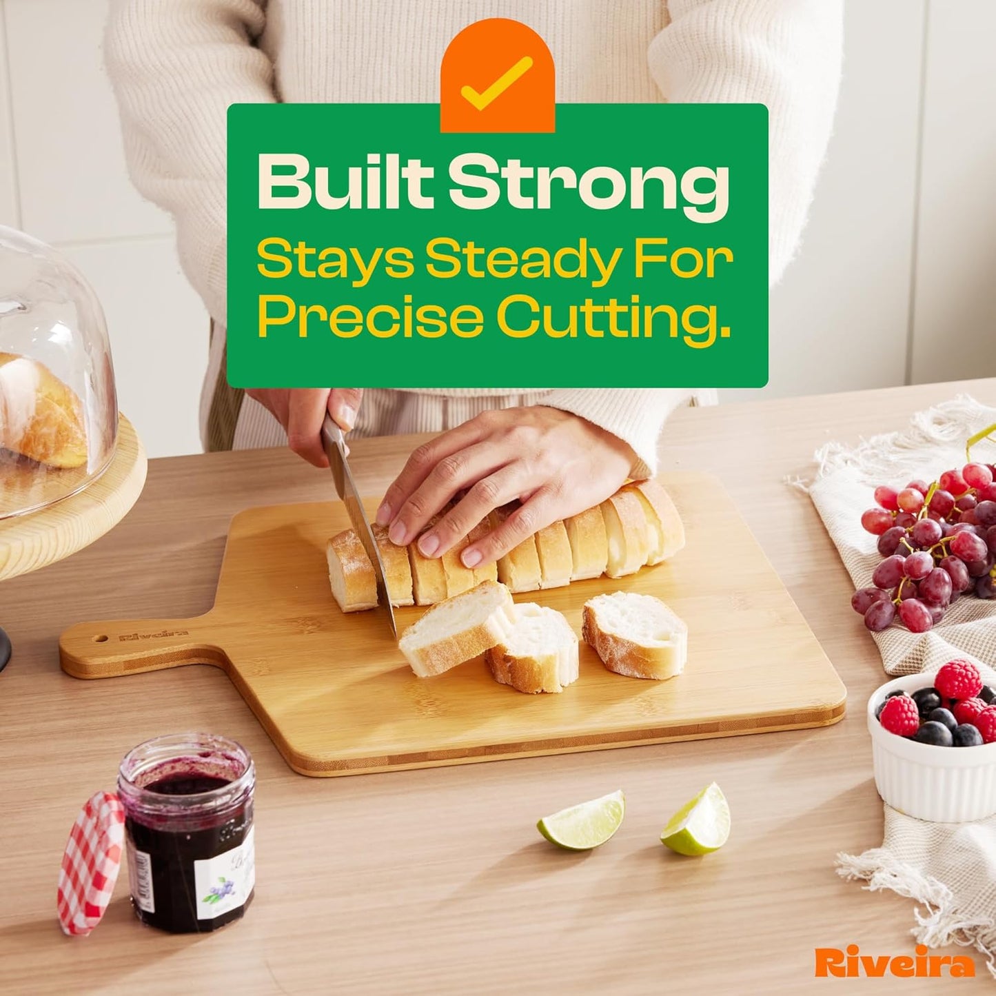 Riveira White Bamboo Wood Cutting Board – Gourmet Bamboo Grandeur: 17 x 13 Wooden Cutting Board – Wooden Cutting Boards For Kitchen Decorative – Innovative Juice Grooves Wooden Chopping Board