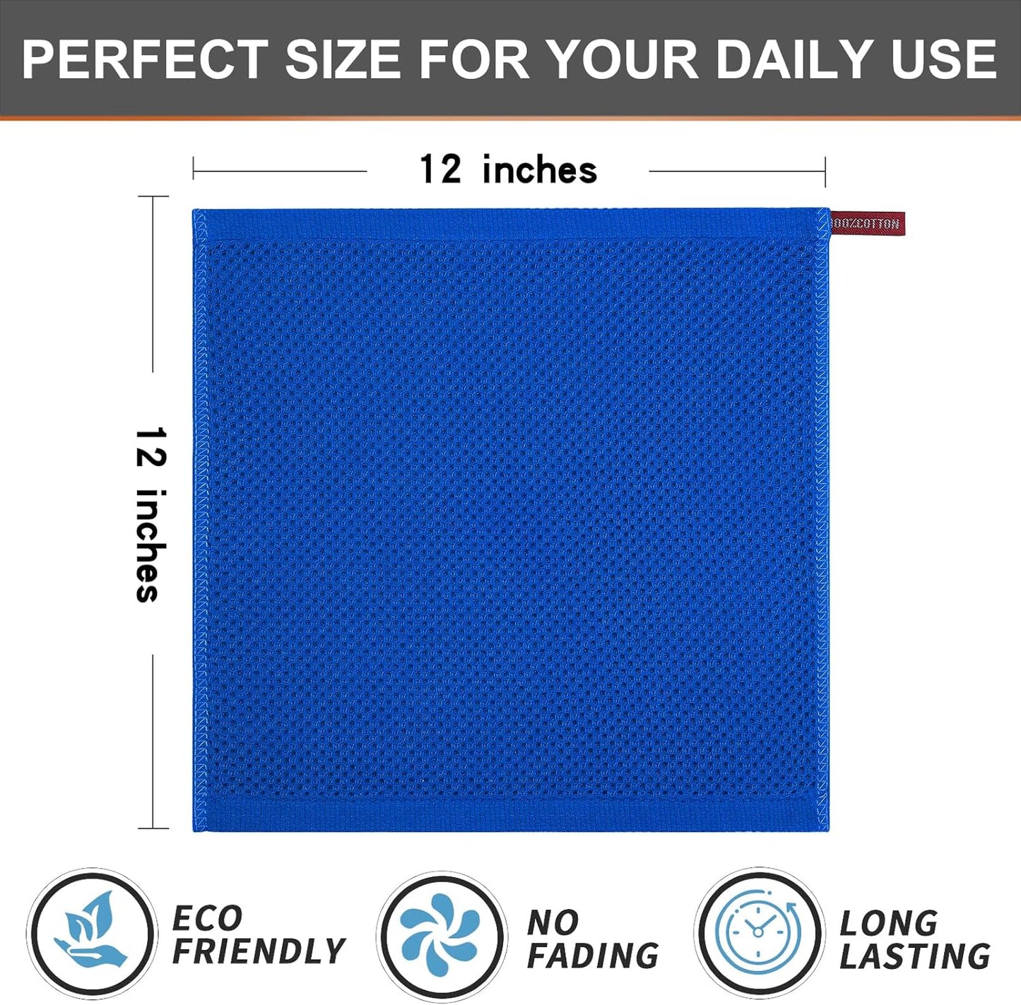 Kitinjoy 100% Cotton Kitchen Dish Cloths, 6 Pack Waffle Weave Ultra Soft Absorbent Dish Towels for Drying Dishes Quick Drying Kitchen Towels Dish Rags, 12 X 12 Inches, Blueberry