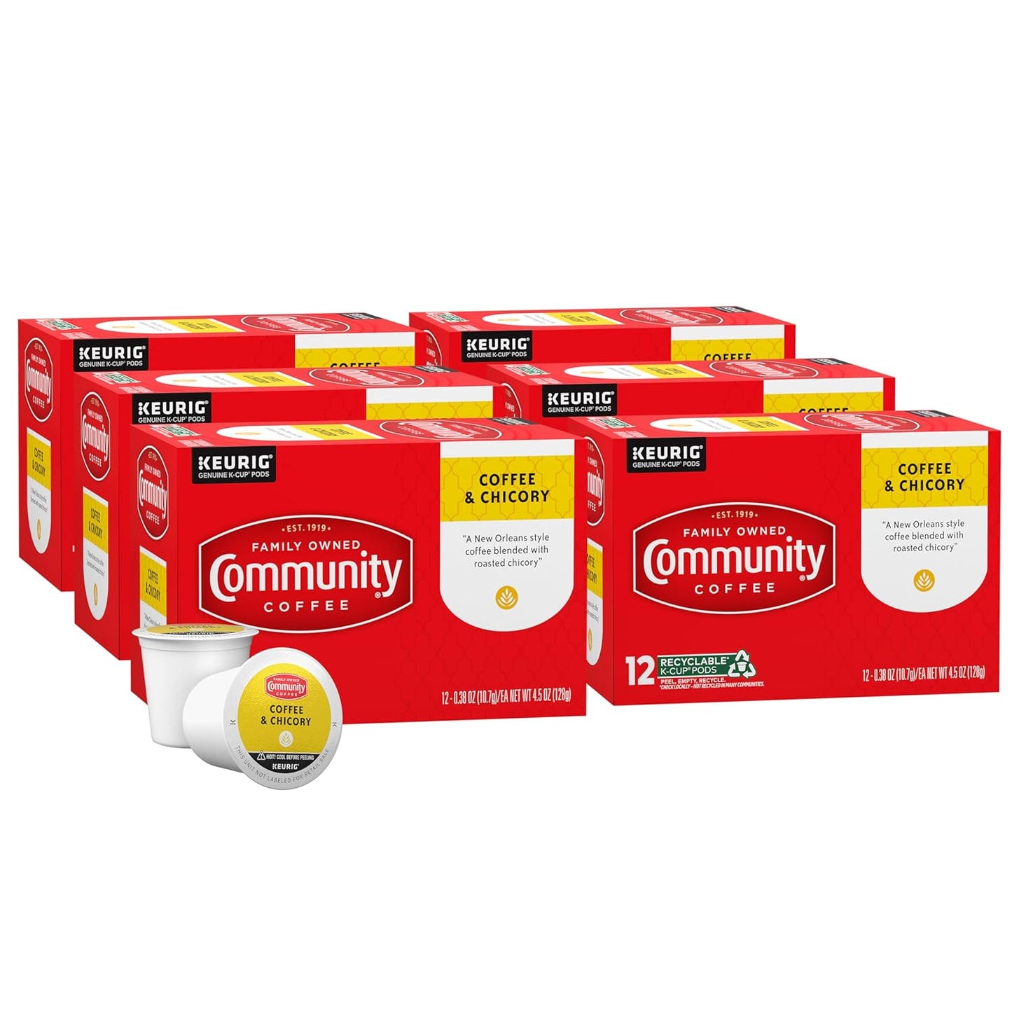 Community Coffee & Chicory 72 Count Coffee Pods, Dark Roast, Compatible with Keurig 2.0 K-Cup Brewers, 12 Count (Pack of 6)