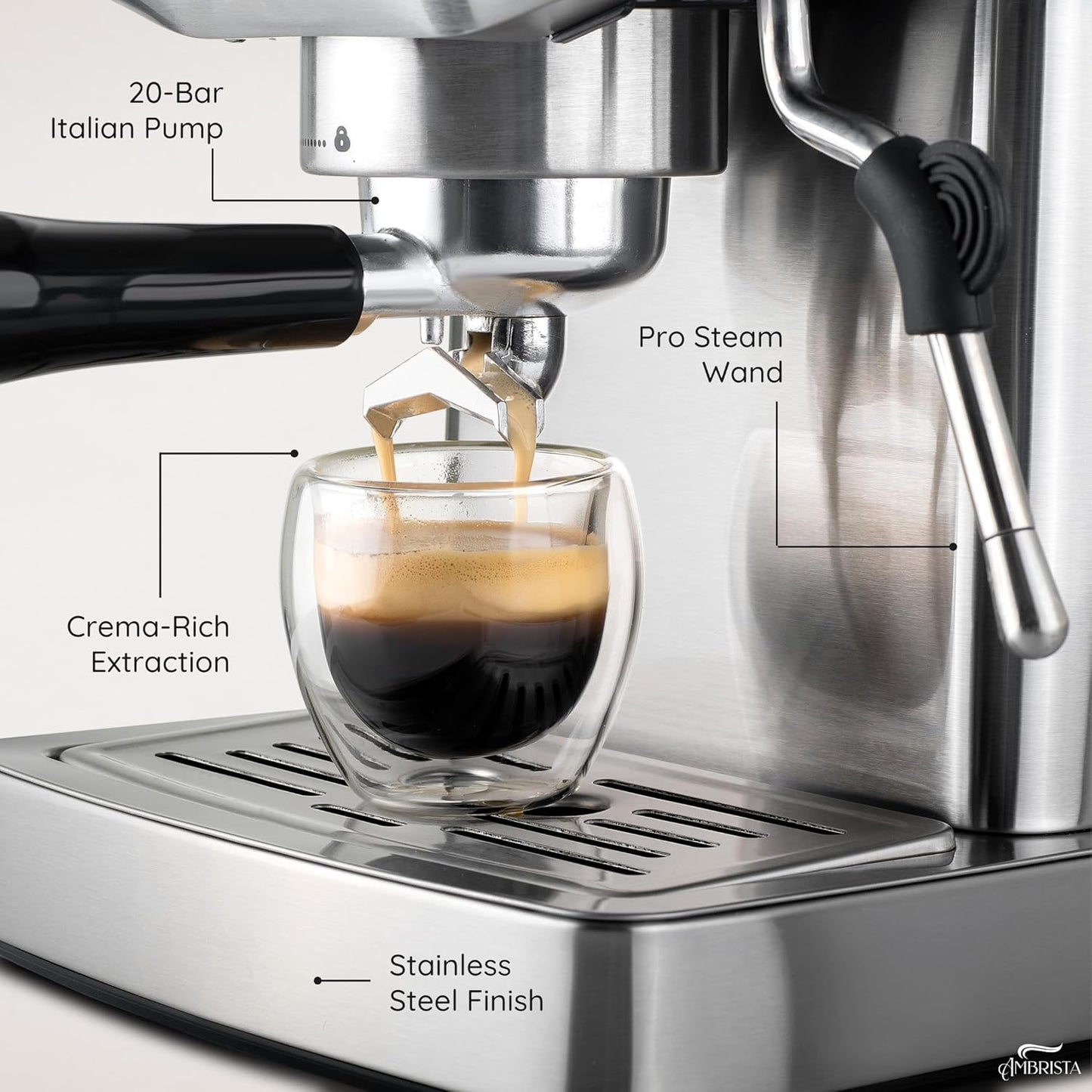 Espresso Machine 20 Bar with Steam Milk Frother | Stainless Steel Espresso Maker with Customizable Brewing Temperature | 60oz Removable Water Tank | Perfect for Cappuccinos, Lattes and More