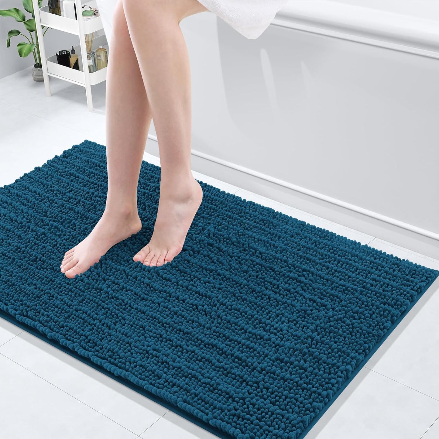 Arotive Luxury Chenille Bathroom Rug Mat, Extra Soft Thick Absorbent Shaggy Bath Rugs, Non-Slip Machine Wash Dry, Plush Bath Mats for Bathroom, Shower and Tub, 40x24, Peacock Blue