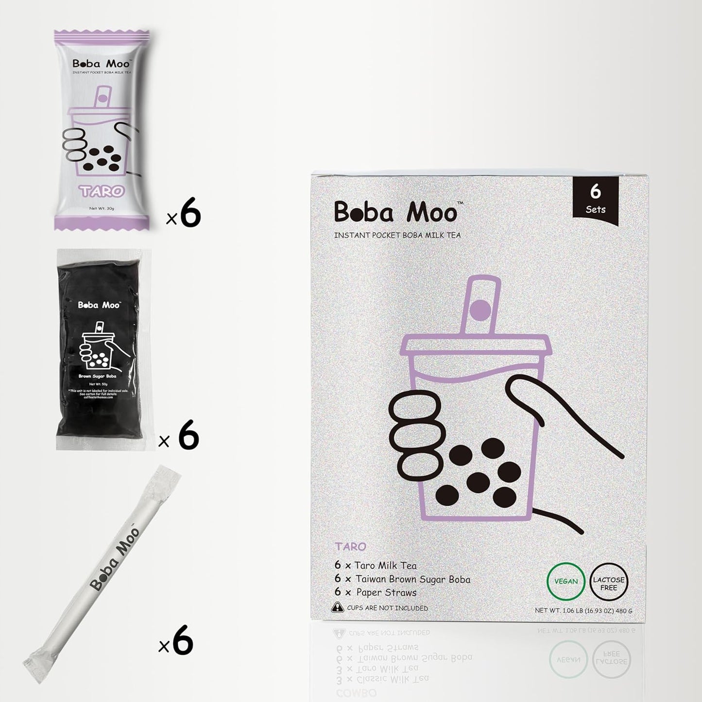 Boba Moo Premium Boba Tea Kit With Taro Milk Tea Flavor - Only 10,000 Kits Yearly, Small Batch Bubble Tea Kit With Exceptional Taste & Chewiness, Vegan, Lactose-Free, 6 Servings