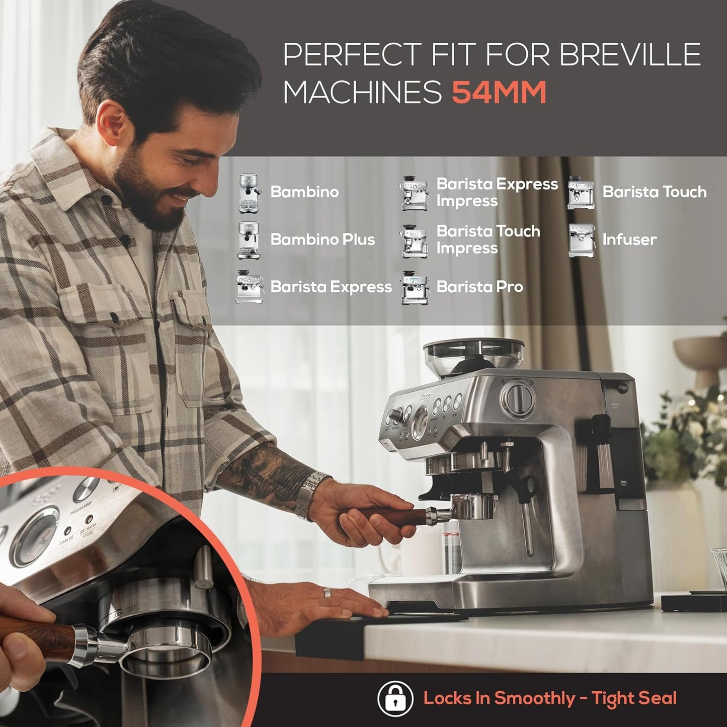 Bottomless Portafilter 54mm Fits Breville Machines 18-20g Precision Basket with 950 Laser-Cut Holes for High Extraction