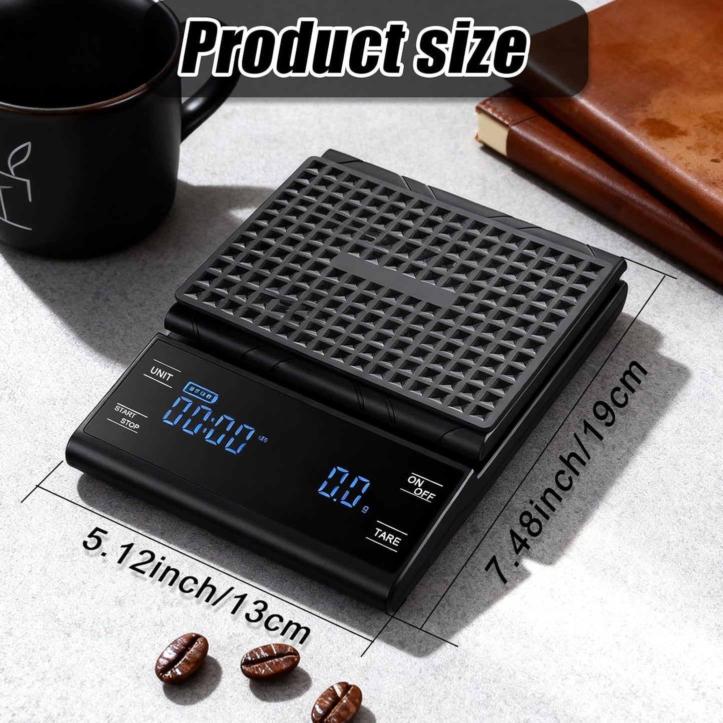 Coffee Scale with Timer, 5kg/0.1g Precision Pour Over Drip Espresso Scale for French Press, Digital Kitchen Scale with Auto Tare, Lit LCD Display and Silicone Cover, Batteries Included