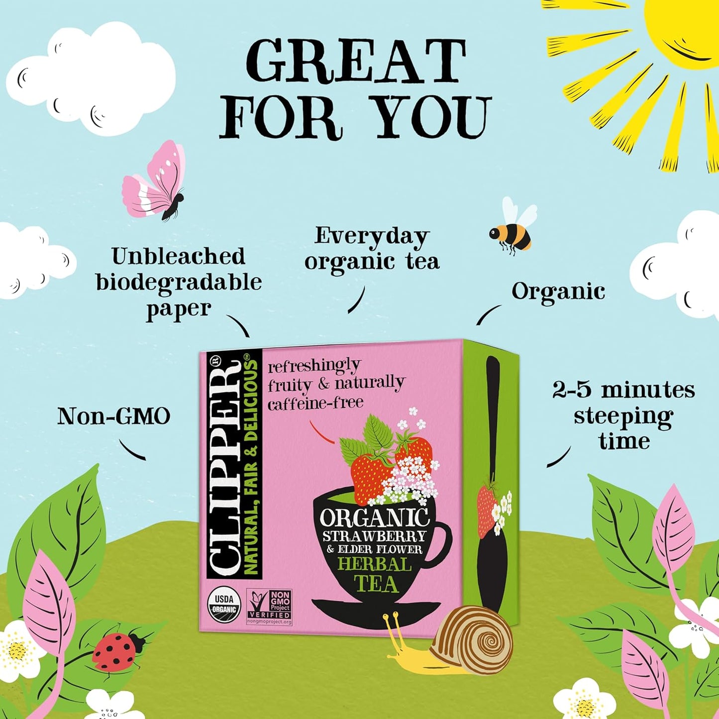 Clipper Tea Strawberry & Elderflower Herbal Tea – Caffeine Free, USDA Organic, Great Hot or Iced – Refreshingly Fruity, Natural, Fair & Delicious – 50 Tea Bags