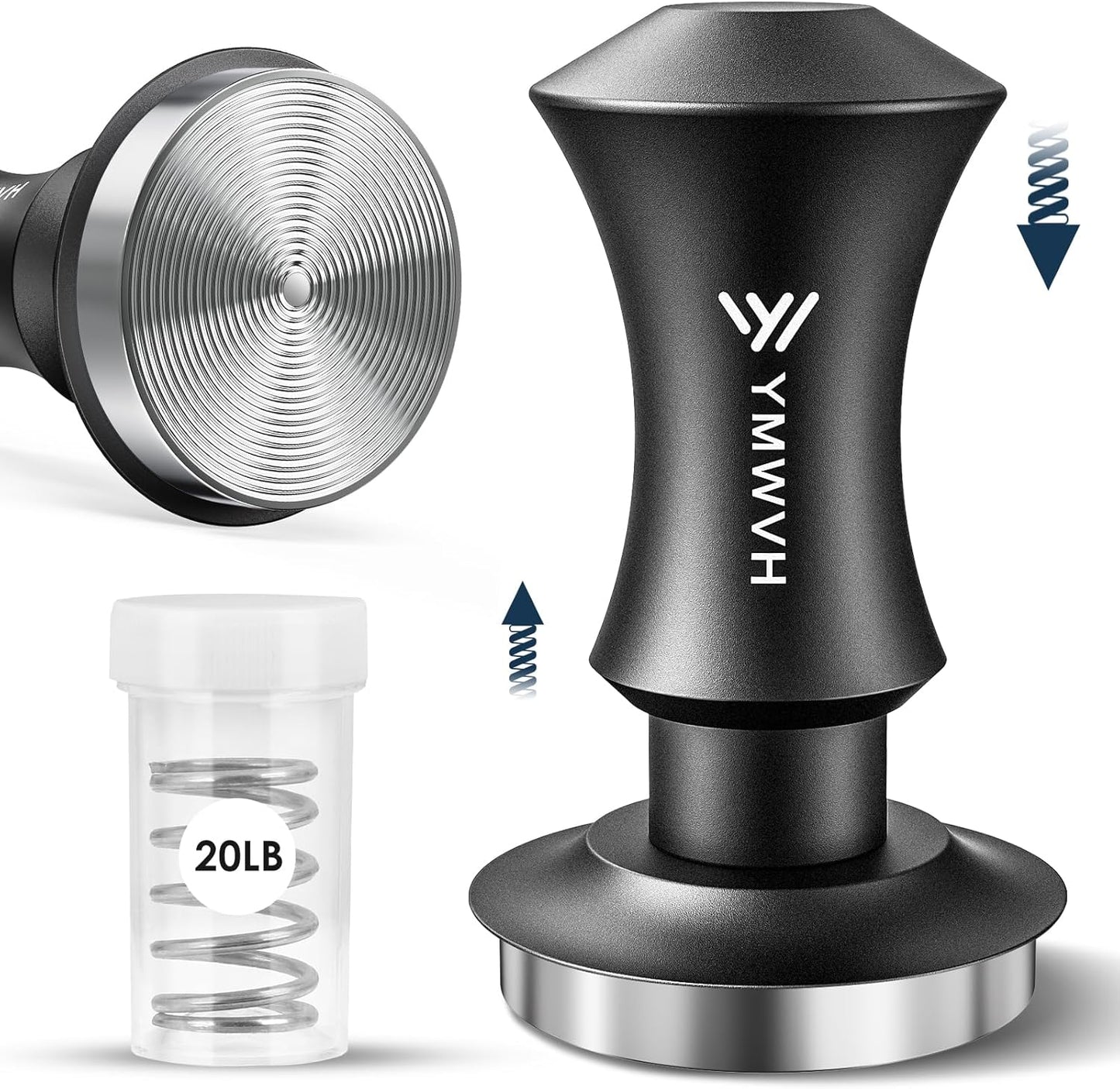 Espresso Tamper 58.3mm with 20lb/30lbs Replacement Springs Tamper Black, Premium Barista Coffee Tamper With 100% Stainless Steel Ripple Base, Compatible with Rancilio, Gaggia Portafilter, E61 Group