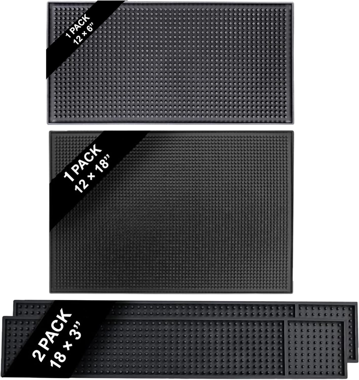 Bar Mat Bundle - Set of 4 | 1-Pack 18"x12", 2-Pack 18"x3"and ,1-Pack12"x6"