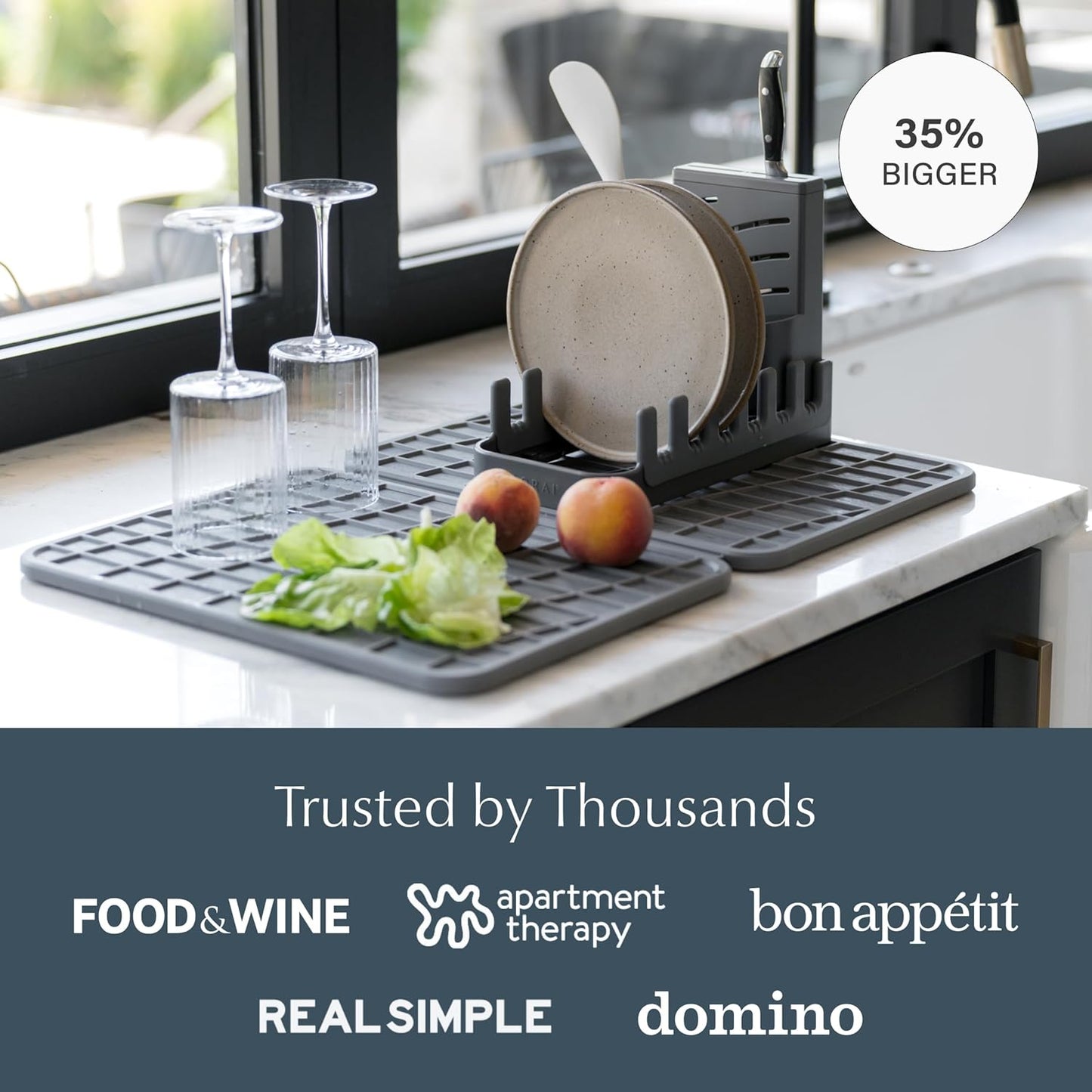 Dorai Home Collapsible Dish Drying Rack and Stone Dish Pad – Large Foldable Drying Rack with Instant - Dry Stone Mat –Space-Saving Drainer Rack for Kitchen Counter - 24.6" x 16.5", Slate