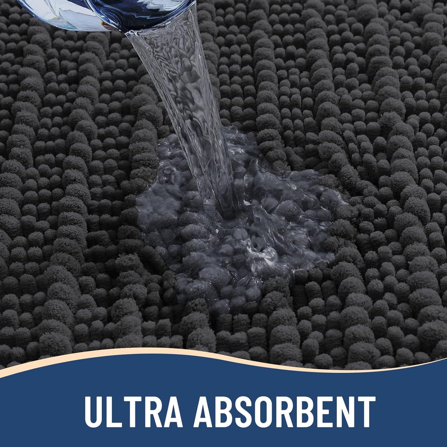 Arotive Luxury Chenille Bathroom Rug Mat, Extra Soft Thick Absorbent Shaggy Bath Rugs, Non-Slip Machine Wash Dry, Plush Bath Mats for Bathroom, Shower and Tub, 47x17, Dark Grey