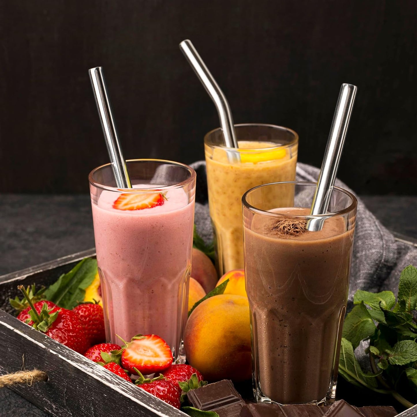 6 Pack Metal Smoothie Straw, 0.47''Extra Wide Stainless Steel Reusable Straws with 2 Straw Brush for Milkshake, Bubble tea