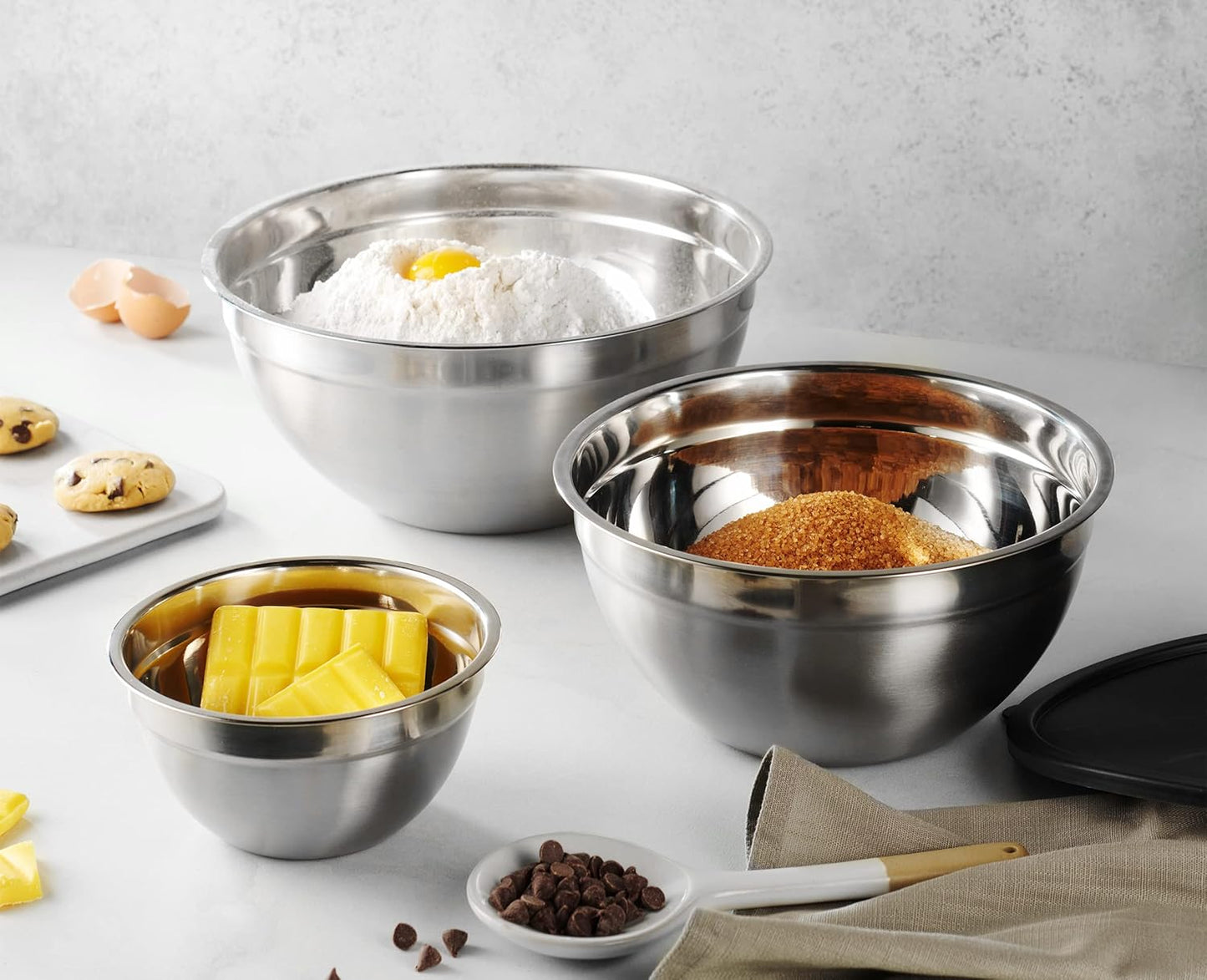 Mixing Bowls with Lids Set, Stainless Steel Mixing Bowls with Airtight Lids, Nesting Mixing Bowl Set for Space Saving Storage, Ideal for Cooking, Baking, Prepping & Food Storage