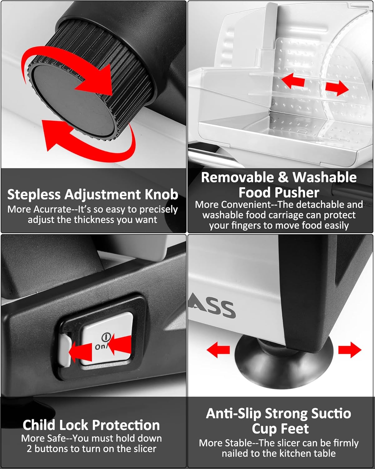 Meat Slicer, 200W Electric Deli Food Slicer with 2 Removable 7.5'' Stainless Steel Blades and Tray, Adjustable Thickness for home use,Child Lock Protection,Easy to Clean,Cuts Meat, Bread and Cheese