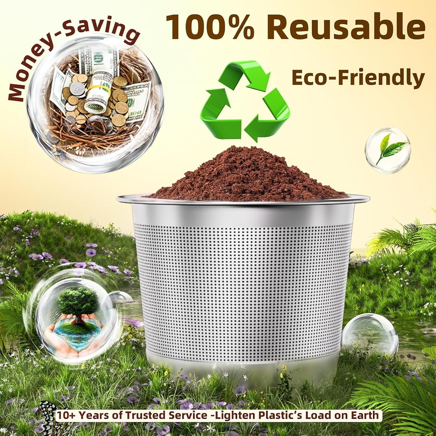 3 Pack Reusable K Cups Coffee Pods for Keurig 1.0: Stainless Steel Refillable K Cups - Reusable Coffee Filters for Keurig Coffee Machine, SUS 304‌, BPA-Free, Heat Resistant Handles, Scoop