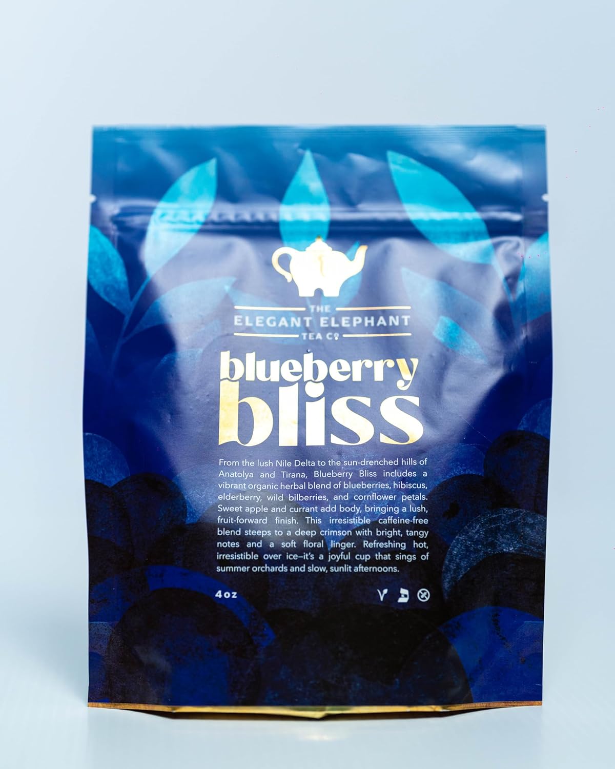 Blueberry Bliss Tea, Organic Loose Leaf Herbal Tea – Real Fruit, Summer Juice, Caffeine-Free, Refreshing Sweet Iced Drink – 4 oz Resealable Bag (Makes 50 Cups)