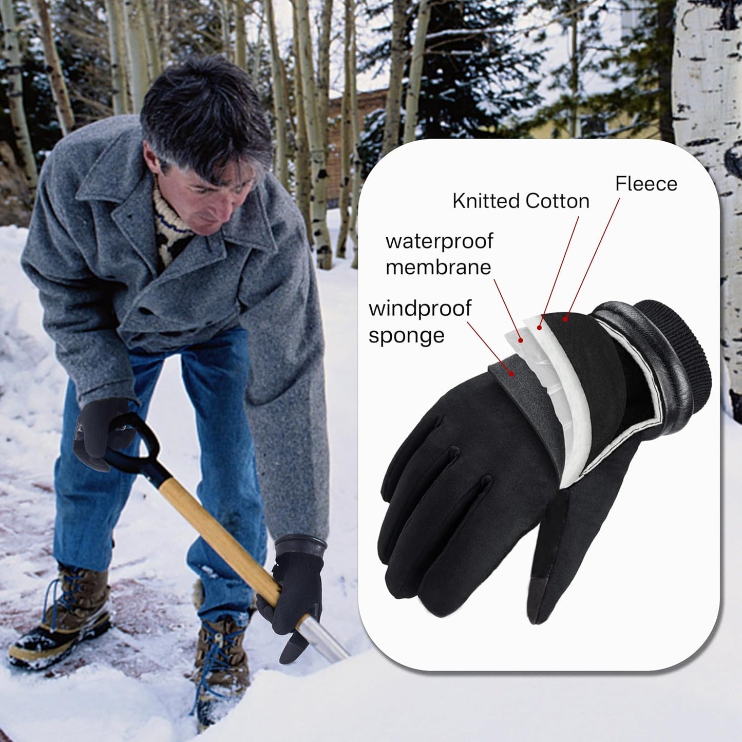 HANDLANDY Winter Gloves for Men Women, Thermal Gloves for Cold Weather Driving Cycling Ski Outdoor, Insulated Leather Work Gloves (Large, Black)