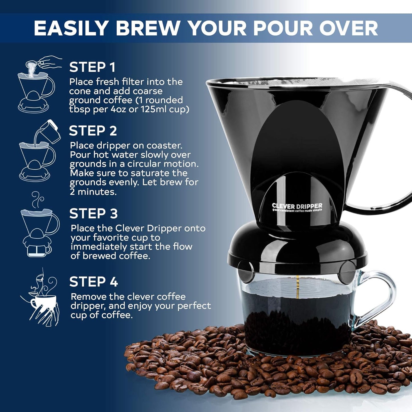 Clever Coffee Dripper and Filters, Large 18 oz (Black)| Barista's Choice| Safe BPA Free Plastic|Includes 100 Filters