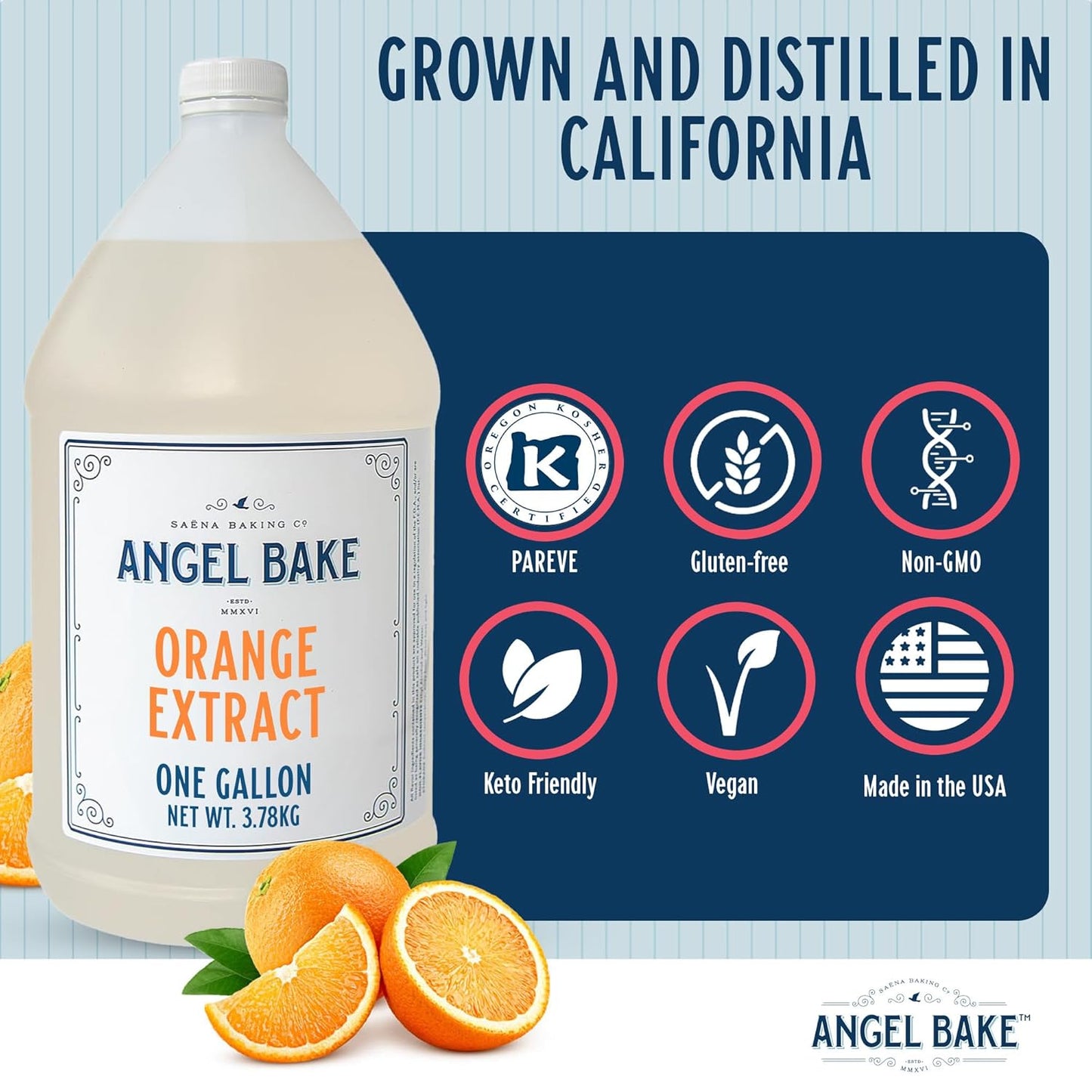 Pure Valencia Orange Extract 5X - Natural Essence for Beverage Formulations, Bulk Manufacturing, Professional Food Developers - Kosher Certified, Vegan, Gluten-Free, Keto Friendly (1 Gallon)