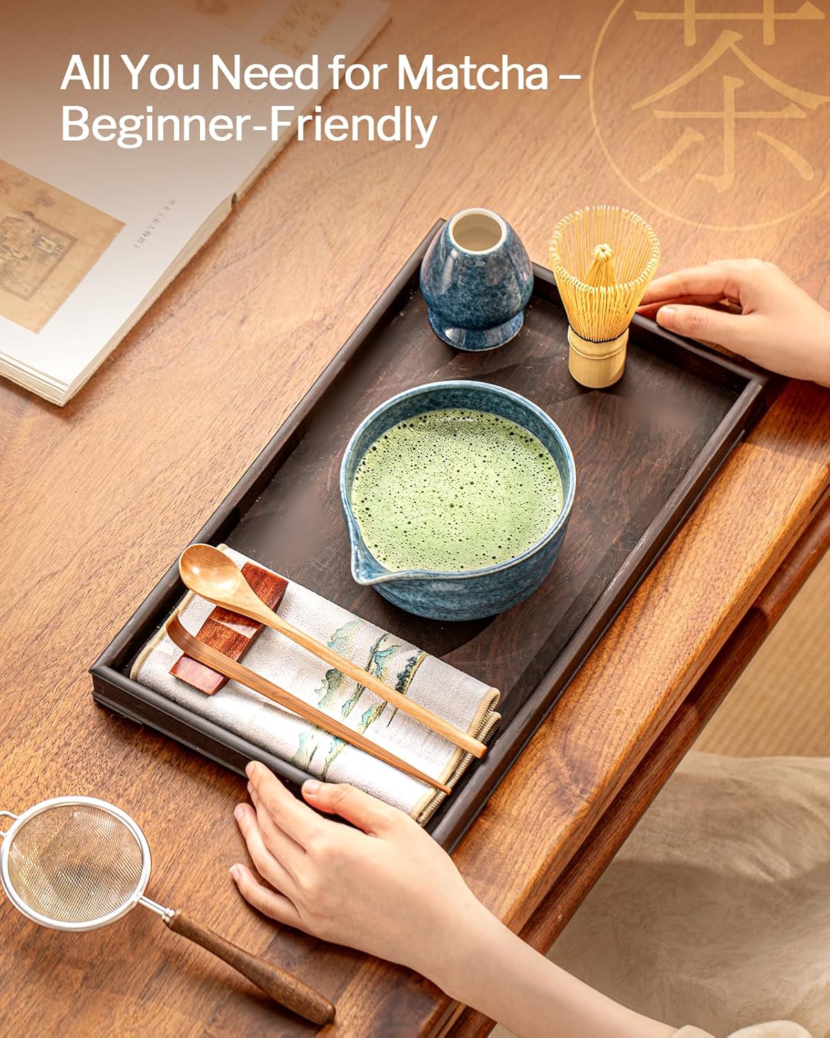 Artisan Matcha Whisk Set - 8 Pcs Premium Matcha Set with Bowl (Chawan), Bamboo Whisk & Tools | Matcha Kit for Making Breakfast/Latte | Gift for Matcha Lovers (Gem Blue)