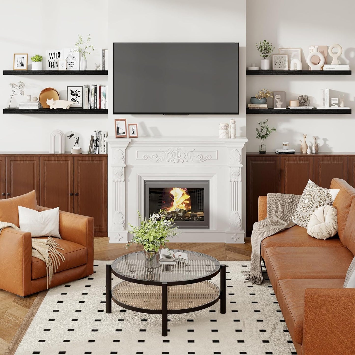 Heimlove 48 Inch Floating Shelves for Wall 8 Inch Deep Black Shelves Set of 2,Wall Mounted Rustic Wood Long Floating Shelf，Large Display & Storage Shelf with Invisible Brackets