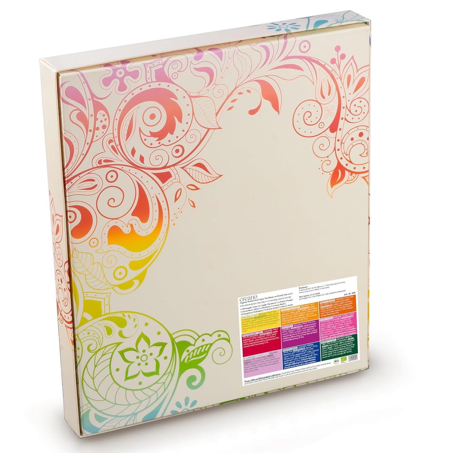 Creano Organic Fruit Tea - Herbal Tea Gift Set – 27 Organic Tea Bags in 9 Dreamy Varieties – 54 g