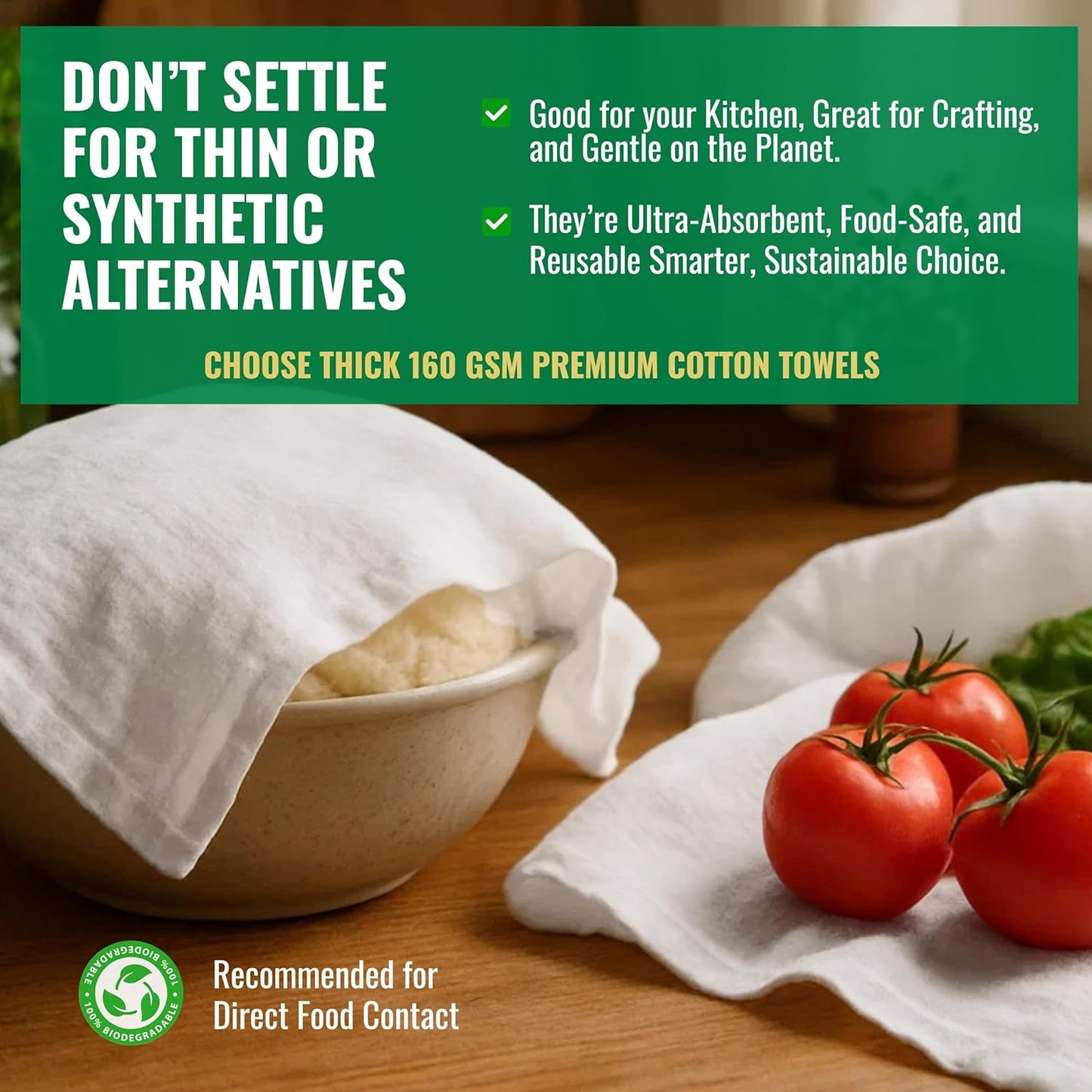 Flour Sack Towels | Tea Towel for Crafts| Kitchen Dish Cotton Blank Towel for Embroidery| Baking Bread Proofing Linen Cover| Thick Absorbent Quick Dry| 50 Pack 15"x 25" Natural