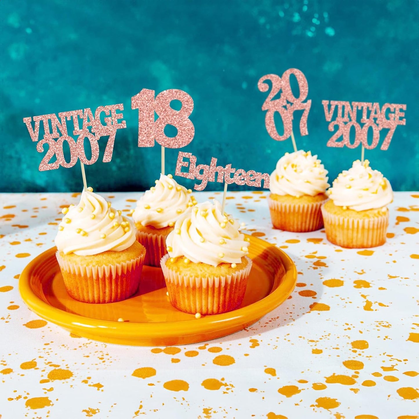 Gyufise 24Pcs 18th Birthday Cupcake Toppers Glitter Eighteen Vintage 2007 Hello 18 Years Birthday Cupcake Picks Adultish 18 Cake Decoration for Happy 18th Birthday Anniversary Party Supplies Rose Gold