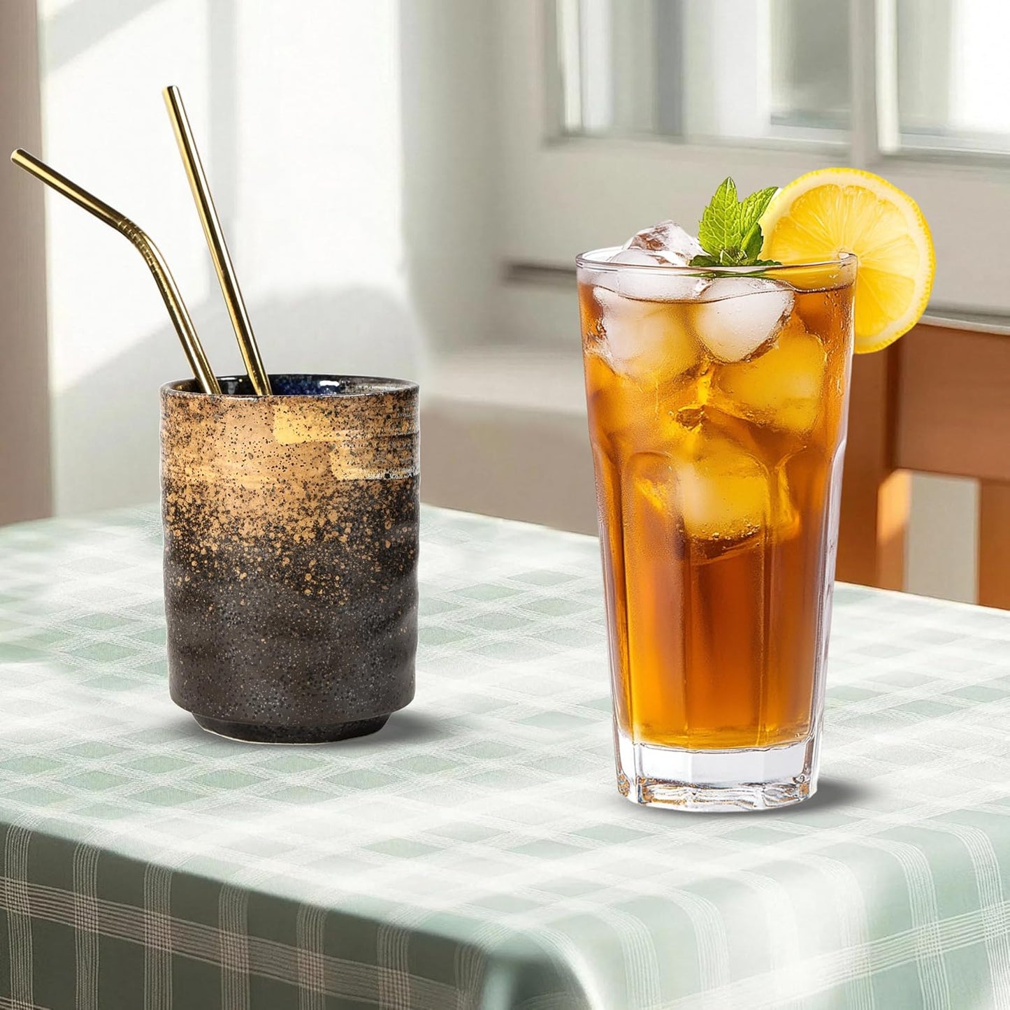 Ceramic Spoon Holder for Coffee Bar, Upright Tea Spoon Holder Cup, Coffee Stirrers Straws Stir Stick Holder, Holder for Spoons and Forks, Sunset Yellow