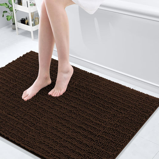 Arotive Luxury Chenille Bathroom Rug Mat, Extra Soft Thick Absorbent Shaggy Bath Rugs, Non-Slip Machine Wash Dry, Plush Bath Mats for Bathroom, Shower and Tub, 44x32, Brown