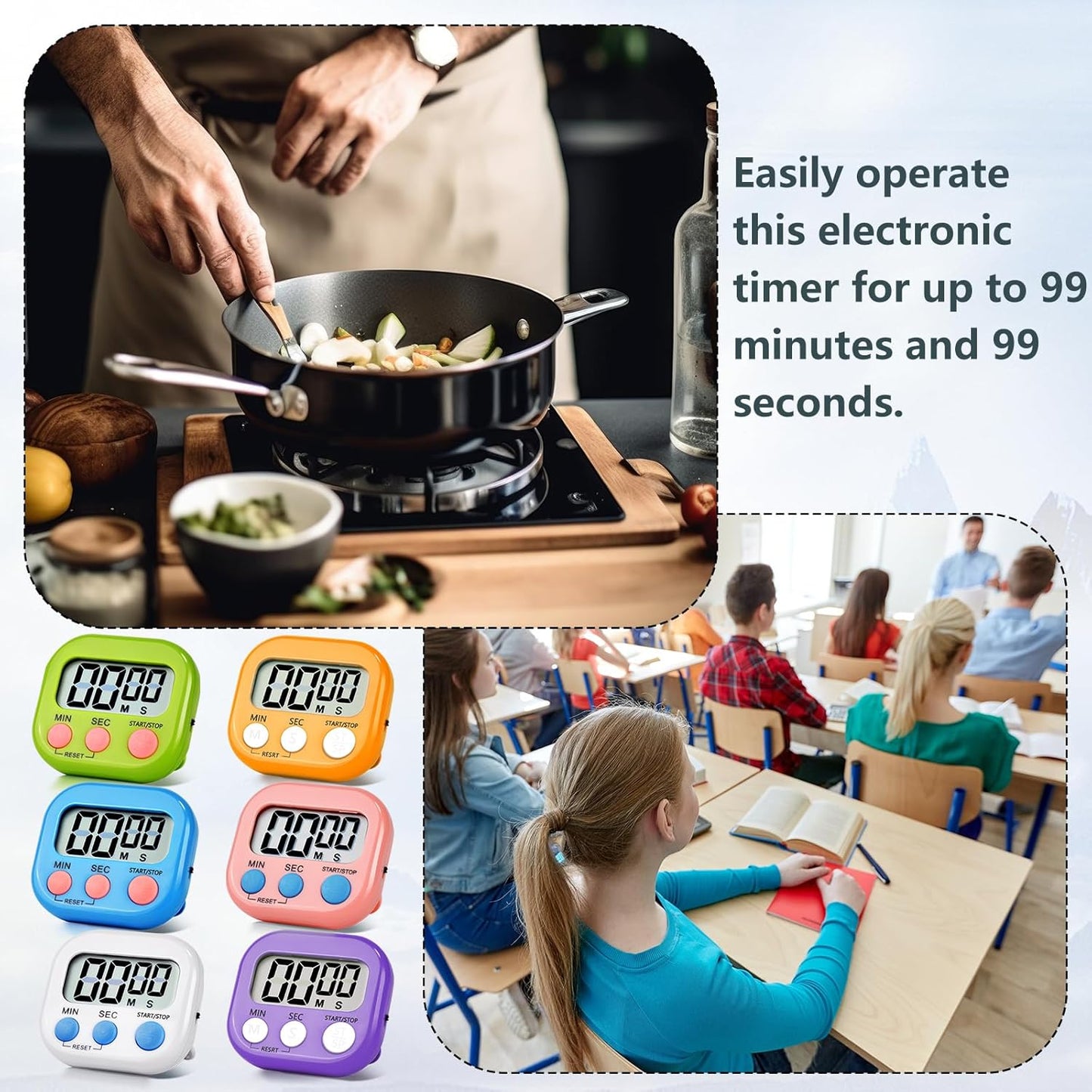 4 Pack Purple Digital Kitchen Timer Magnetic Digital Timer with Big Display Loud Ring Cooking Timers for Cooking, Game, Gym, Break Time, Classroom (4, Pruple)