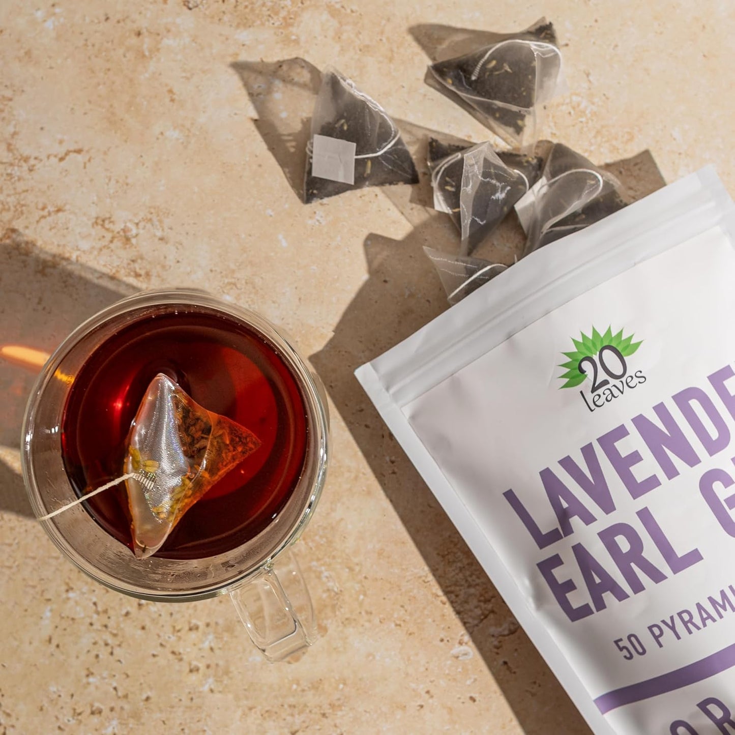 Lavender Earl Grey Black Tea - 100% Certified Organic - 50 Pyramid Tea Bags Sachets in a Resealable Bag