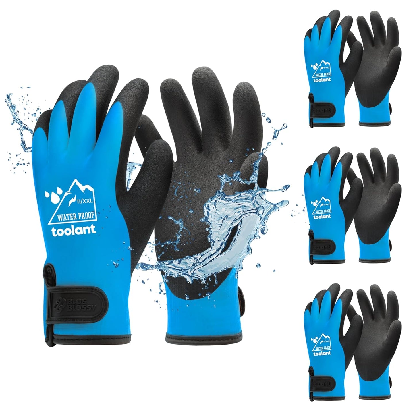 toolant 100% Waterproof Gloves Bulk Pack, 3 Pairs, Winter Work Gloves for Cold Temperature, Touchsreen, Warm Gloves for Freezer, Fishing and Gardening, With Grip, Blue, XX-Large