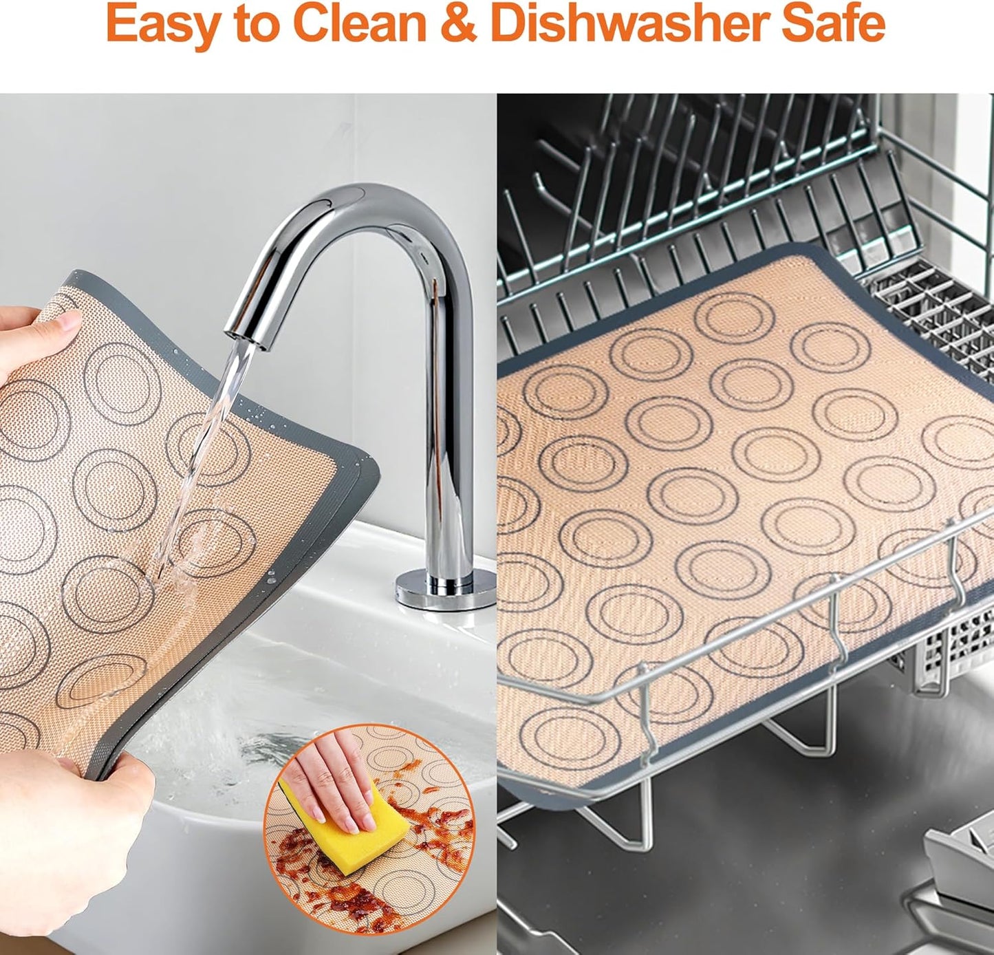 HOOMIL Macaron Silicone Baking Mats 2-Pack, 16.5" x 11.6" Half Sheet Size Macaron Silicone Mat, Non-Stick, Reusable, Food Safe Baking Mats - Brown+Gray